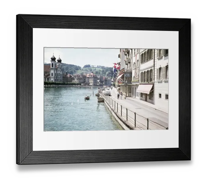 Framed Print : Town hall quay on the river Reuss near the Hotel Le Alpes, city centre of Lucerne, Switzerland, Europe 1959, Europe Framed Print : Town hall quay on the river Reuss near the Hotel Le Alpes, city centre of Lucerne, Switzerland, Europe 1959, Europe