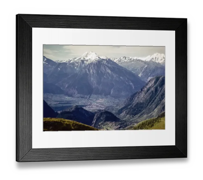 Framed Print : View from Belalp of snow-covered mountains to the Breithorn above Brig, Bernese Alps, Switzerland, Europe around 1960, Europe