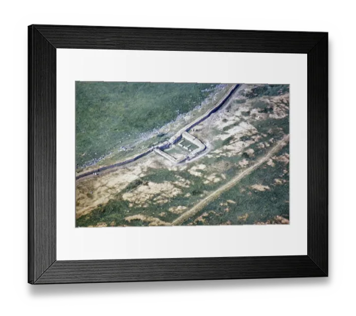 Framed Print : Series of oblique aerial photographs of sites associated with Hadrian's Wall, c. 1970s Roman Milecastle 37, Northumberland, England, UK from the south-west