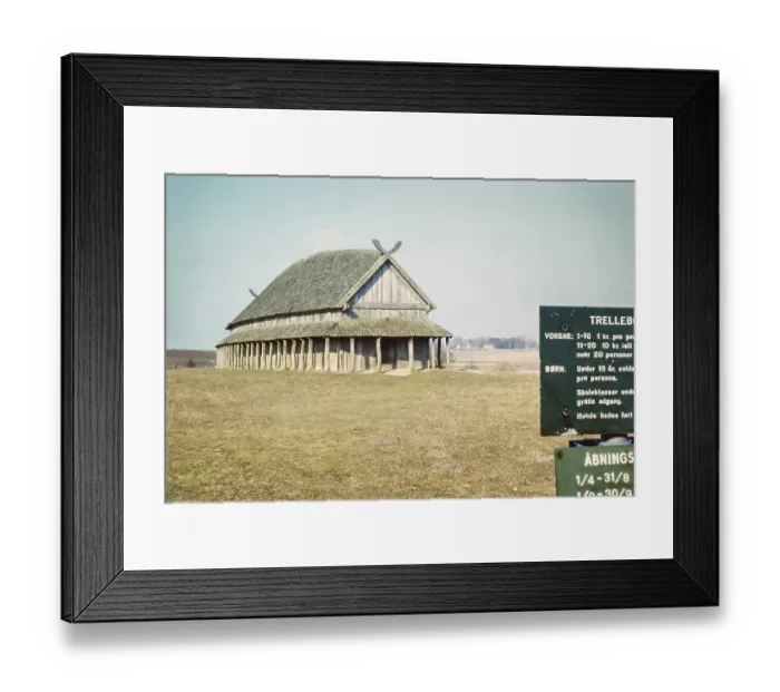 Framed Print : Reconstructed Viking longhouse, Trelleborg, near Slagelse on West Zealand, Denmark, Europe 1976, Europe