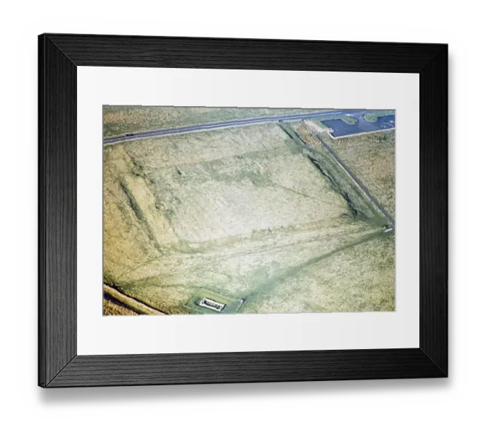 Framed Print : Series of oblique aerial photographs of sites associated with Hadrian's Wall, c. 1970s Roman fort Carrawburgh, Northumberland, England, United Kingdom from the south