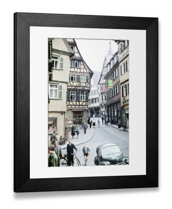 Framed Print : Historic buildings in a street of the old town of Tuebingen, Swabia, Germany, Europe 1959, Europe