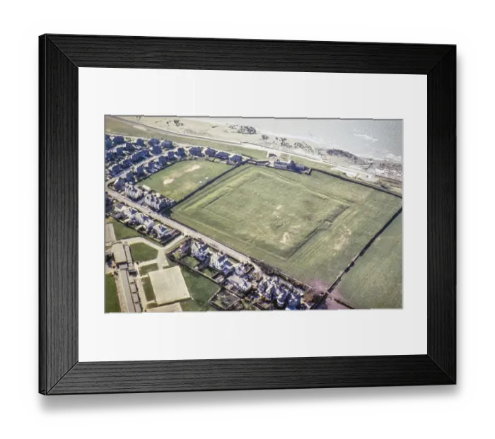 Framed Print : Series of oblique aerial photographs of Roman sites associated with Hadrian's Wall, c. 1970s Earthworks of the Roman coastal fort of Alavna, Maryport, Cumbria, England, UK from a north-easterly direction