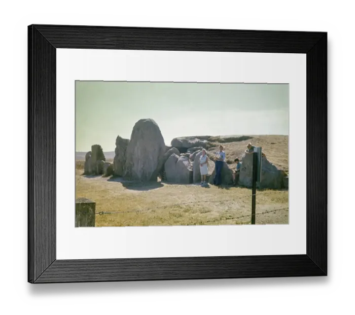 Framed Print : Family in front of long barrow burial chamber, West Kennet-Wiltshire, England, UK 1976
