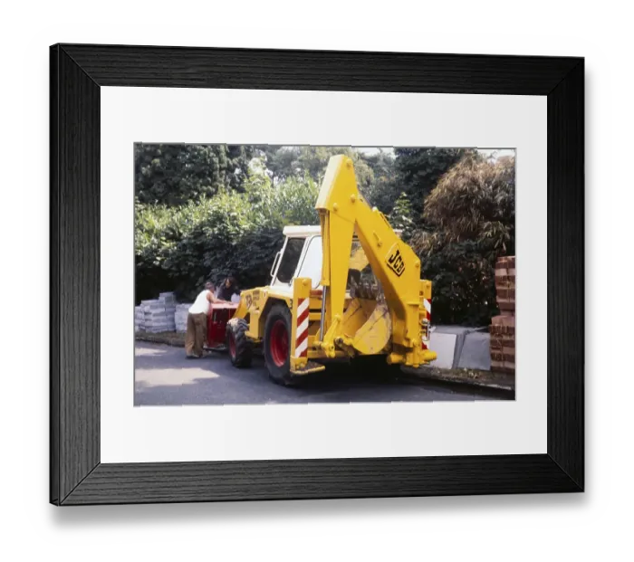Framed Print : JCB mechanical excavation machinery, part of a series of archaeological excavation sites at Cambridge University called Great Shelford, Cambridgeshire, England, UK 1976