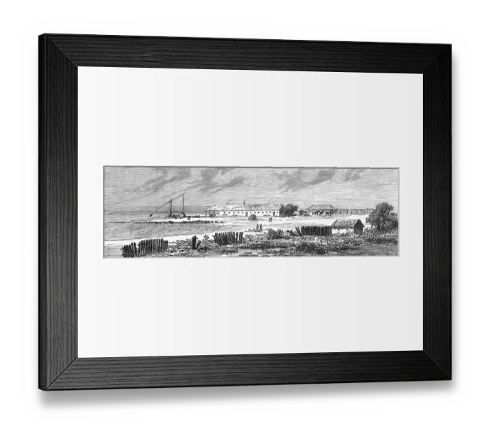 Framed Print : Hungarian Puszta or Puszta landscape, waters, coast, buildings in the village, crane, horses, geography, Hungary, historical illustration 1888, Europe Framed Print : Hungarian Puszta or Puszta landscape, waters, coast, buildings in the village, crane, horses, geography, Hungary, historical illustration 1888, Europe