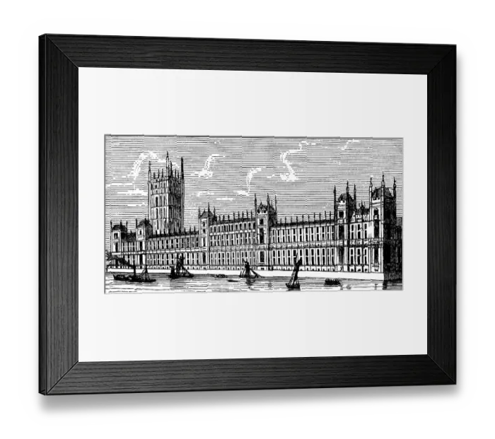 Framed Print : Houses of Parliament, parliament building in the capital London on the Thames, boats, steamboat, geography, England, historical illustration 1888
