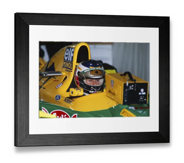 Framed Print : Racing driver Michael Schumacher in the cockpit of the yellow Benetton B193 at the Formula 1 Grand Prix at the Hockenheimring on 25 July 1993, Germany, Europe