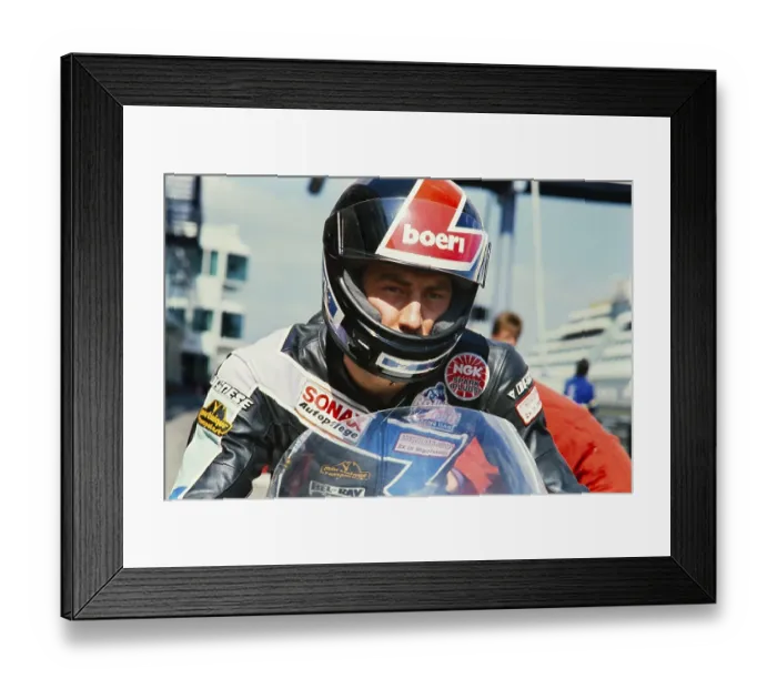 Framed Print : Racer Alois Meyer (DEU), Motorcycle World Championship 1990, RS Rallye Sport Team, Honda RS 500, 500 cc, Grand Prix (GP) of Germany at the Hockenheimring on 27 May 1990, Germany, Europe
