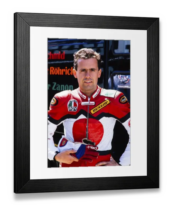 Framed Print : Racer Jochen Schmid (DEU), portrait, Motorcycle World Championship 1990, Honda 250 ccm, Grand Prix (GP) of Germany at the Hockenheimring on 27 May 1990, Germany, Europe