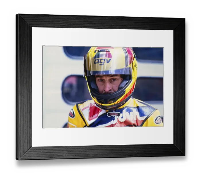 Framed Print : Racer Dirk Raudies (DEU), portrait, Honda RS 125 ccm, Motorcycle World Championship 1991, Grand Prix (GP) of Germany at the Hockenheimring on 26 May 1991, Germany, Europe