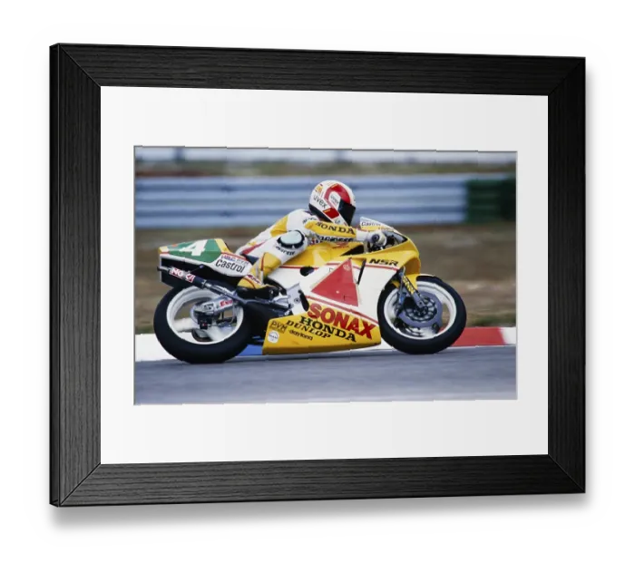 Framed Print : Racer Helmut Bradl (DEU), HB Racing Team of Dieter Stappert, Honda NSR 250cc, Motorcycle World Championship 1991, Grand Prix (GP) of Germany at the Hockenheimring on 26 May 1991, Germany, Europe