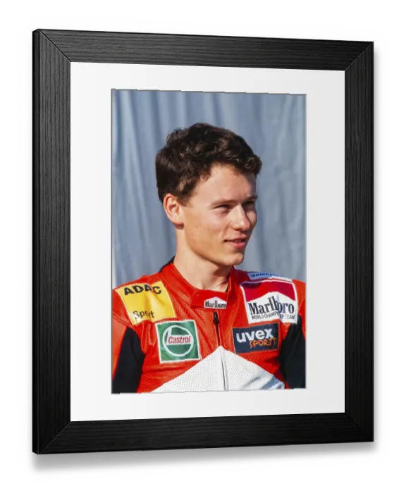 Framed Print : Racer Steve Jenkner (DEU), portrait, Aprilia 125 ccm, Motorcycle World Championship, Italian Grand Prix in Mugello, 6 June 1999, Italy, Europe Framed Print : Racer Steve Jenkner (DEU), portrait, Aprilia 125 ccm, Motorcycle World Championship, Italian Grand Prix in Mugello, 6 June 1999, Italy, Europe
