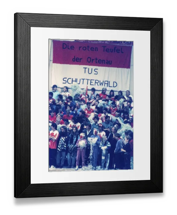 Framed Print : Handball, Bundesliga, handball fans of TuS Schutterwald, the red devils of Ortenau on, 30 / 09 / 1989, Germany, Europe