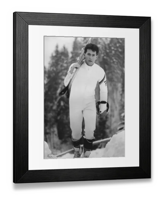 Framed Print : World Cup, ski jumping, ski jumper, Thomas Klauser (DEU), during a ski jumping competition, 1989, Germany, Europe