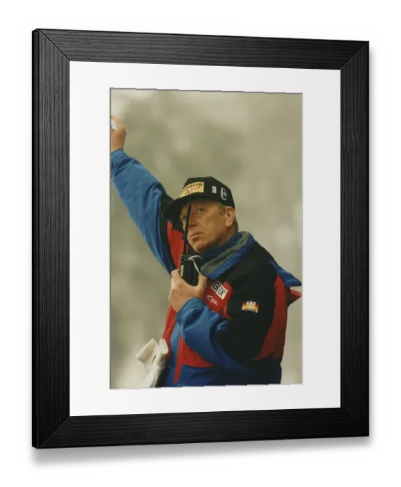 Framed Print : World Cup, ski jumping, national coach of the DSV Reinhard Hess 1997, Germany, Europe