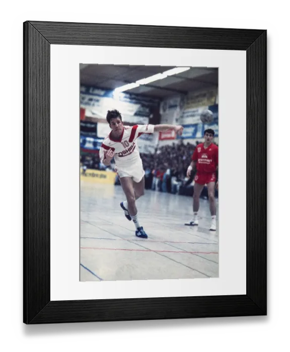 Framed Print : Handball, Bundesliga, player Hendrik Ochel from TSV Milbertshofen (white). Match between TV Schutterwald and TSV Milbertshofen (white) on 03 March 1990