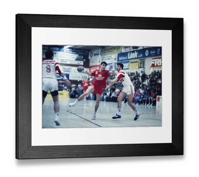 Framed Print : Wolfgang Winter (red), handball, Bundesliga, TV Schutterwald (red). Match between TV Schutterwald and TSV Milbertshofen on 03 March 1990, Germany, Europe Framed Print : Wolfgang Winter (red), handball, Bundesliga, TV Schutterwald (red). Match between TV Schutterwald and TSV Milbertshofen on 03 March 1990, Germany, Europe