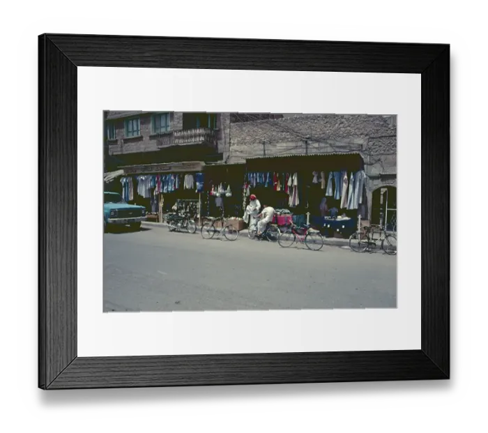 Framed Print : Clothing shops, Deir ez-Zor, Syria, May 1987, vintage, retro, old, historical, Asia