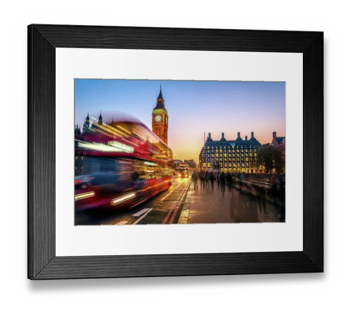 Framed Print : Red double decker bus in front of Big Ben, dusk, evening light, sunset, Houses of Parliament, Westminster Bridge, City of Westminster, London, London region, England, United Kingdom, Europe