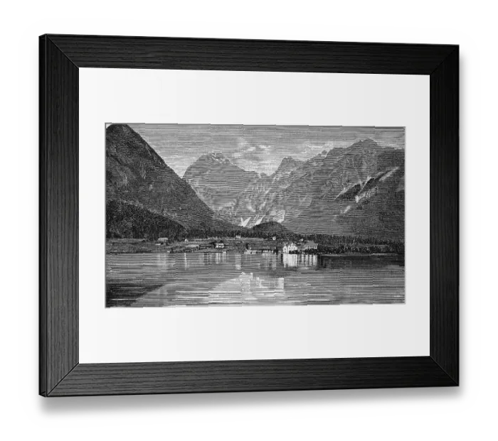 Framed Print : Village Petisau, municipality Eben, at the Achensee at the nature reserve Karwendel, alpine mountain landscape, holiday resort, water reflection, valley, journey, Tyrol, Austria, historical illustration 1885, Europe