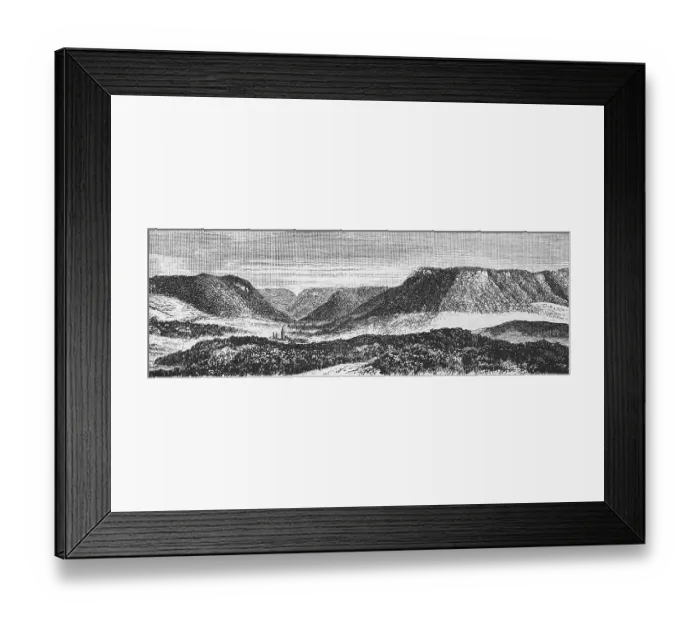 Framed Print : North view of the low mountain range of the Swabian Alb or Swabian Jura, panorama, travel, Baden-Wuerttemberg, Germany, geography, historical illustration 1885, Europe Framed Print : North view of the low mountain range of the Swabian Alb or Swabian Jura, panorama, travel, Baden-Wuerttemberg, Germany, geography, historical illustration 1885, Europe