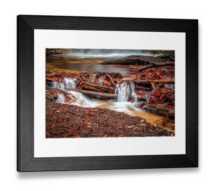 Framed Print : The waterfall in the Rautal forest at Burschenplatz in winter, Jena, Thuringia, Germany, Europe