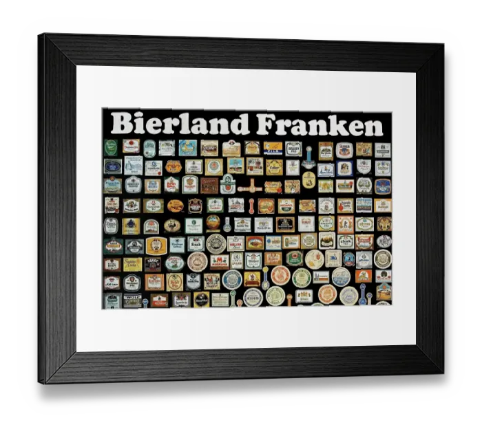 Framed Print : Beercountry Frankonia, poster with beer mats of franconian breweries, Franconia, Bavaria, Germany, Europe Framed Print : Beercountry Frankonia, poster with beer mats of franconian breweries, Franconia, Bavaria, Germany, Europe