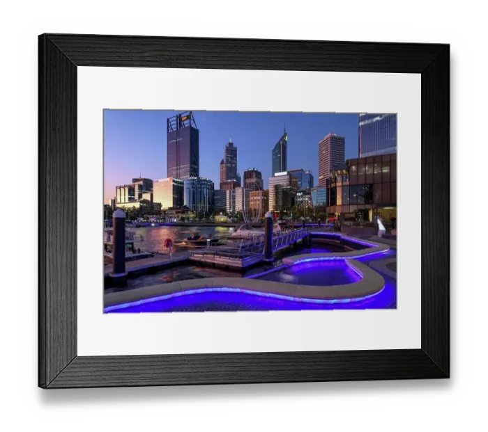 Framed Print : Skyline at Elisabeth Quay, blue hour, blue hour, harbour, Perth, State of Western Australia, Australia, Oceania Framed Print : Skyline at Elisabeth Quay, blue hour, blue hour, harbour, Perth, State of Western Australia, Australia, Oceania