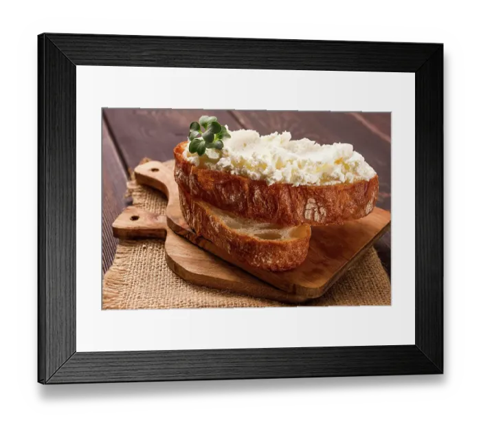 Framed Print : Sandwich, with cream cheese, homemade, on a cutting board, rustic style, no people, selective focus, breakfast
