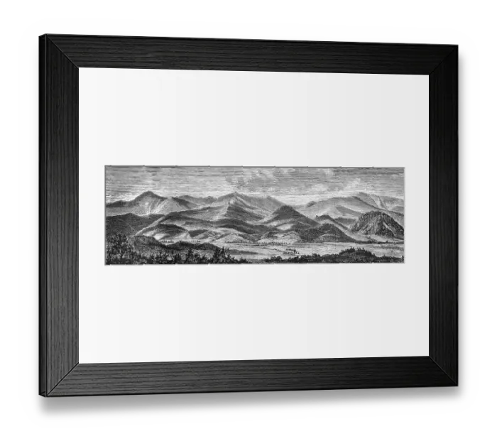 Framed Print : Panorama of the Giant Mountains with valley, Silesia, Bohemia, low mountain range, travel, Germany, Poland, Czech Republic, historical illustration 1885, Europe Framed Print : Panorama of the Giant Mountains with valley, Silesia, Bohemia, low mountain range, travel, Germany, Poland, Czech Republic, historical illustration 1885, Europe