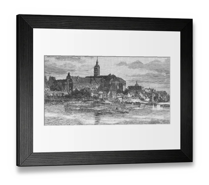 Framed Print : The medieval Ordensburg Marienburg or Zamek Malbork on the Nogat, UNESCO World Heritage Site, historical museum, travel, Poland, historical illustration 1885, Europe