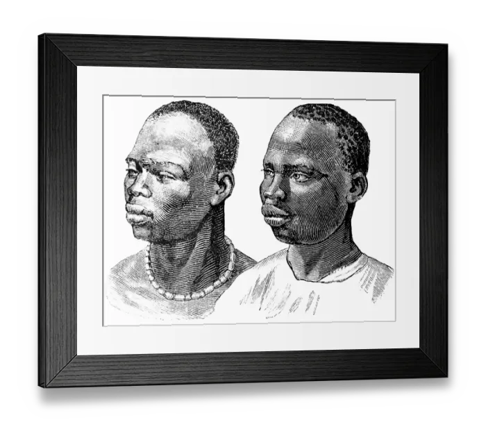 Framed Print : Portrait of an Ashanti and Kanuro man, Ashanti live in West Africa, mainly in Ghana, the Kanuri people live mainly in the Sahel zone, travelling, historical illustration 1886