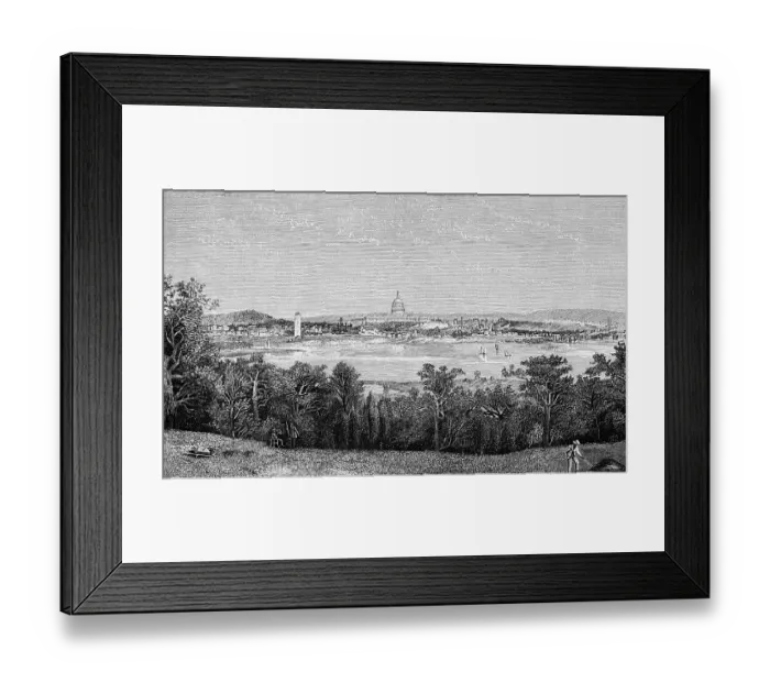 Framed Print : View over the Potomac River to the White House in the capital Washington D.C. seat of the national government, nature, trees, city view, travelling, USA, historical illustration 18888, North America