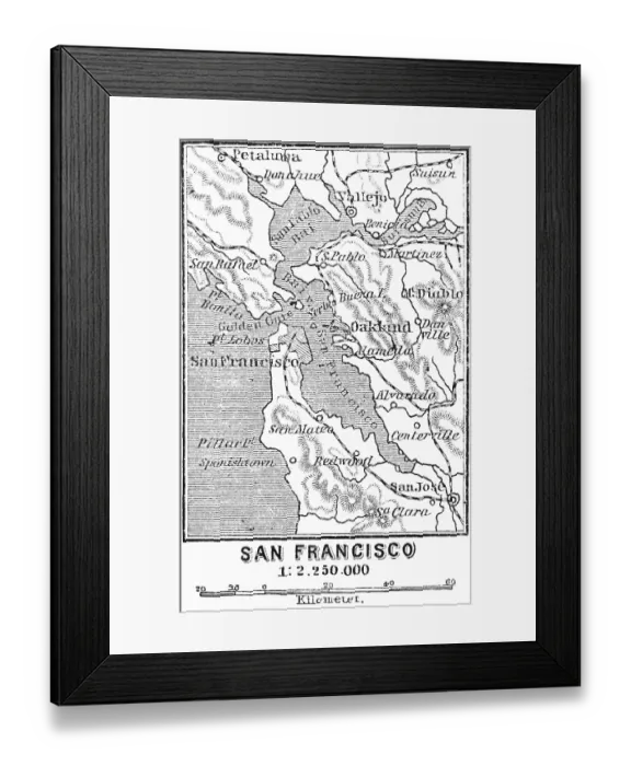 Framed Print : Map of San Francisco and surroundings with scale, Pacific or Pacific Ocean, San Pablo Bay, Oakland, Travelling, USA, historical illustration 18888, North America Framed Print : Map of San Francisco and surroundings with scale, Pacific or Pacific Ocean, San Pablo Bay, Oakland, Travelling, USA, historical illustration 18888, North America
