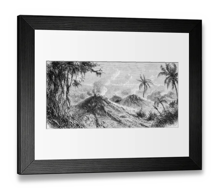 Framed Print : Smoking mud volcanoes of the Andes near Turbaco, Departament Bolivar, volcanic chain, palm trees, sparse vegetation, geology, tectonics, travelling, Colombia, historical illustration 18888, South America Framed Print : Smoking mud volcanoes of the Andes near Turbaco, Departament Bolivar, volcanic chain, palm trees, sparse vegetation, geology, tectonics, travelling, Colombia, historical illustration 18888, South America