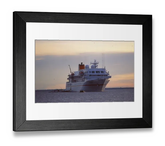 Framed Print : Brazil: Hapag Lloyd cruise ship Bremen at sunset on the Amazon River near Manaus