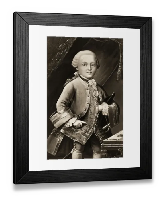Framed Print : Wolfgang Amadeus Mozart at the age of 6, 1756 - 1791, composer of classical music, First Viennese School, digitally edited