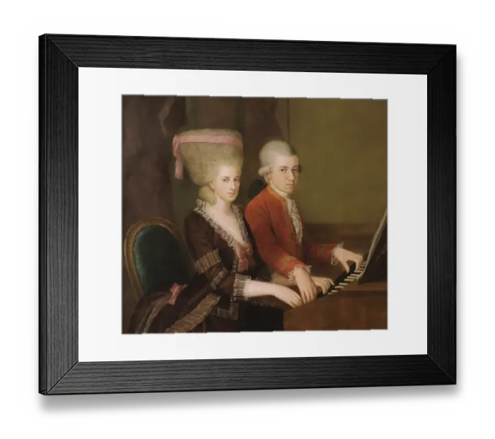 Framed Print : Wolfgang Amadeus Mozart with his sister Maria Anna Nannerl, c. 1780, digitally edited after a painting by Croce