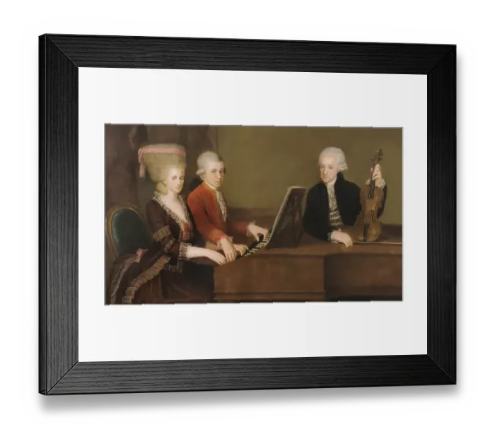 Framed Print : Wolfgang Amadeus Mozart with his sister Maria Anna Nannerl and father Leopold, on the wall a portrait of his dead mother Anna Maria, c. 1780, digitally edited after a painting by Croce Framed Print : Wolfgang Amadeus Mozart with his sister Maria Anna Nannerl and father Leopold, on the wall a portrait of his dead mother Anna Maria, c. 1780, digitally edited after a painting by Croce