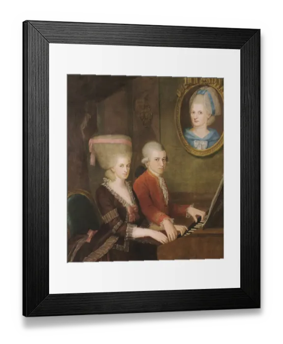 Framed Print : Wolfgang Amadeus Mozart with his sister Maria Anna Nannerl, c. 1780, digitally edited after a painting by Croce