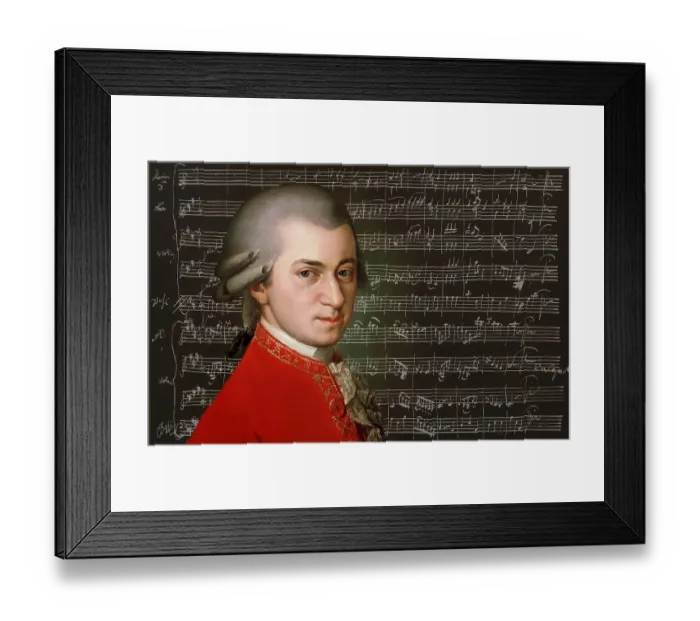 Framed Print : Wolfgang Amadeus Mozart, 1756 - 1791, composer of classical music, First Viennese School, notesheet from Minuet No. 2 for orchestra, KV 164, 1772, digitally edited