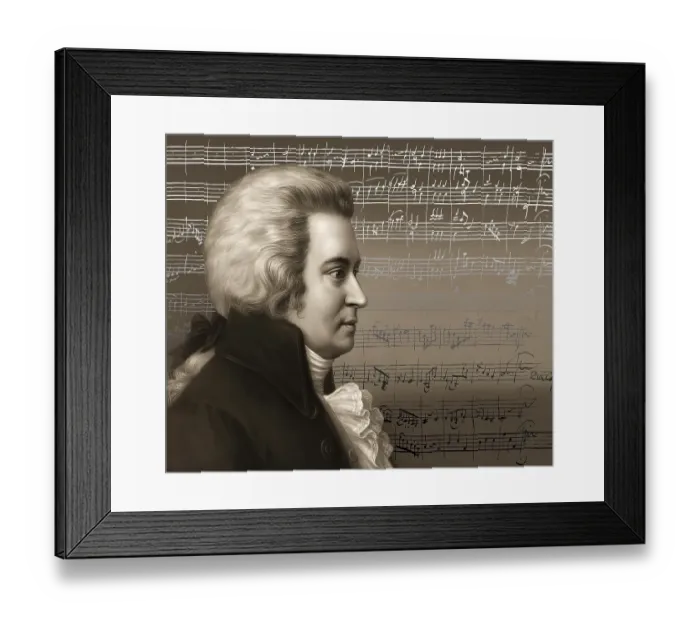 Framed Print : Wolfgang Amadeus Mozart, 1756 - 1791, composer of classical music, First Viennese School, notesheet from Minuet No. 2 for orchestra, KV 164, 1772, digitally edited