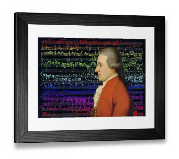 Framed Print : Wolfgang Amadeus Mozart, 1756 - 1791, composer of classical music, First Viennese School, notesheet from Allegro and Andante, Fantasy in F minor for mechanical organ, KV 608, 1791, digitally edited