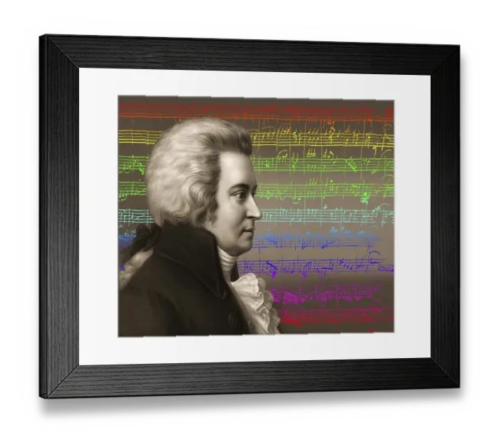 Framed Print : Wolfgang Amadeus Mozart, 1756 - 1791, composer of classical music, First Viennese School, notesheet from Minuet No. 2 for orchestra, KV 164, 1772, digitally edited