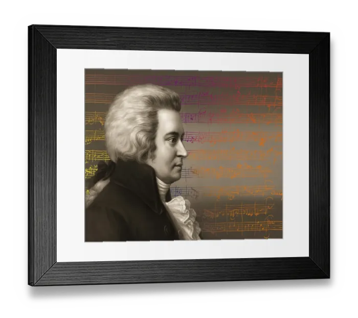Framed Print : Wolfgang Amadeus Mozart, 1756 - 1791, composer of classical music, First Viennese School, notesheet from Minuet No. 2 for orchestra, KV 164, 1772, digitally edited