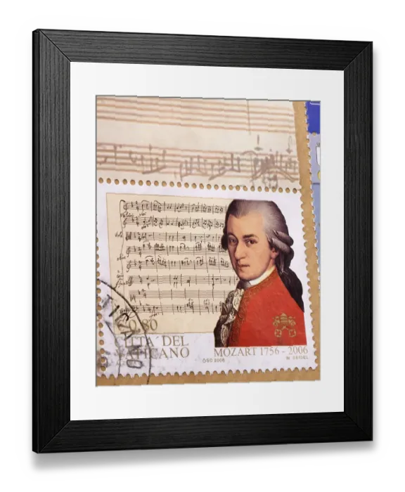 Framed Print : Wolfgang Amadeus Mozart, 1756 - 1791, composer of classical music, First Viennese School, Stamp from the Vatican on a letter, Stamped, Vatican, Italy, Europe Framed Print : Wolfgang Amadeus Mozart, 1756 - 1791, composer of classical music, First Viennese School, Stamp from the Vatican on a letter, Stamped, Vatican, Italy, Europe