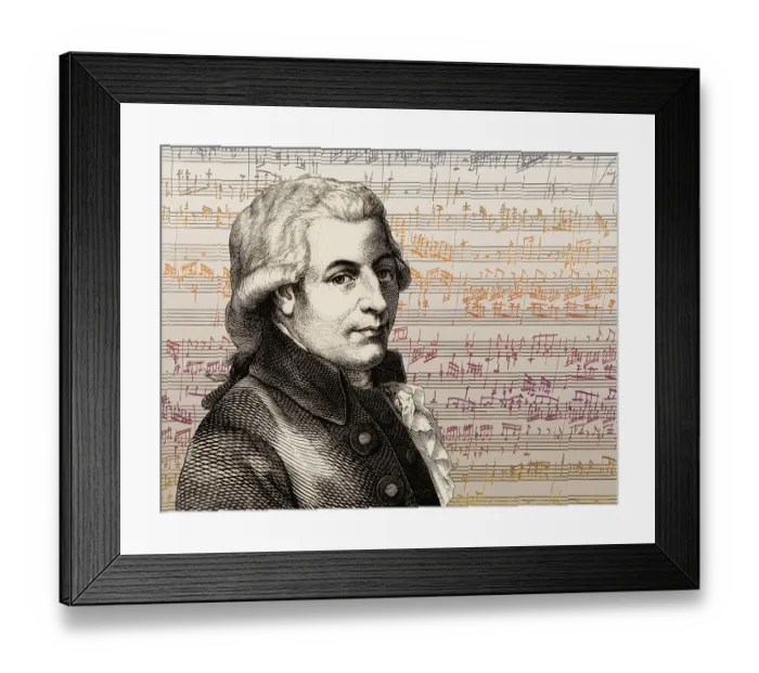 Framed Print : Wolfgang Amadeus Mozart, 1756 - 1791, composer of classical music, First Viennese School, notesheet from Allegro and Andante, Fantasy in F minor for mechanical organ, KV 608, 1791, digitally edited