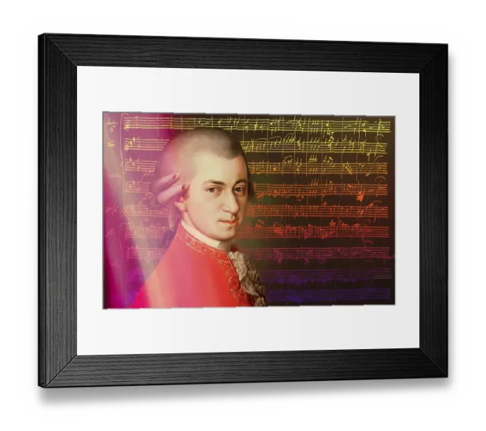 Framed Print : Wolfgang Amadeus Mozart, 1756 - 1791, composer of classical music, First Viennese School, notesheet from Minuet No. 2 for orchestra, KV 164, 1772, digitally edited