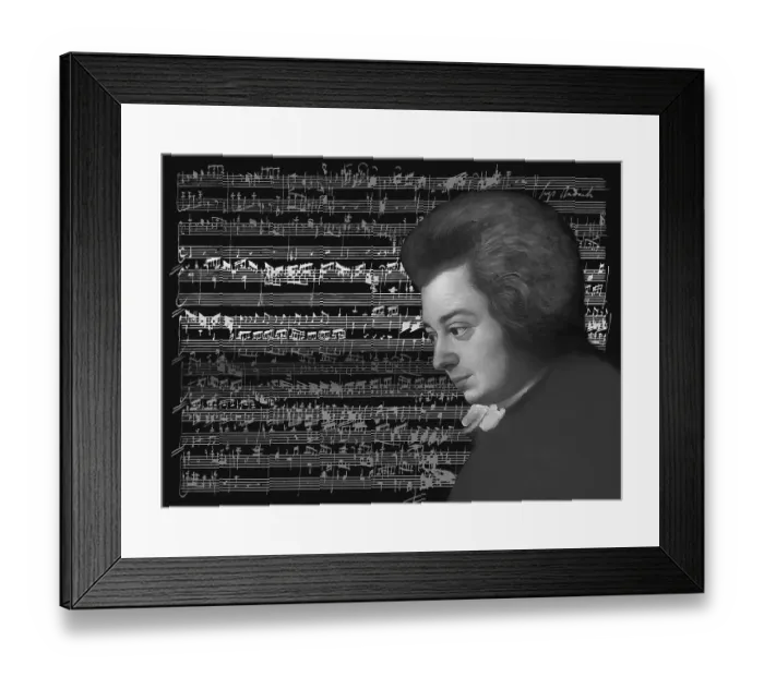 Framed Print : Wolfgang Amadeus Mozart, 1756 - 1791, composer of classical music, First Viennese School, notesheet from Allegro and Andante, Fantasy in F minor for mechanical organ, KV 608, 1791, digitally edited